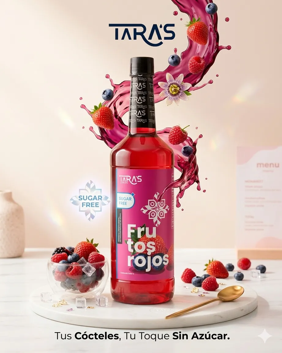 Jarabe frutos rojos sin azúcar para bebidas y cocteles Taras México